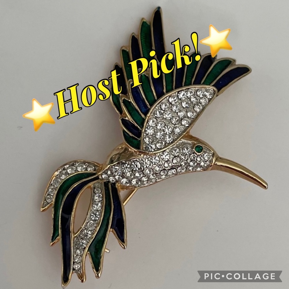 Enamel/Rhinestone Hummingbird Pin - Picture 1 of 6